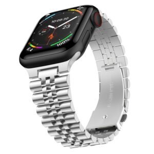 Stainless Steel Link Bracelet Band - The Perth in Silver Large - Compatible with Apple Watch Size 42mm to 45mm