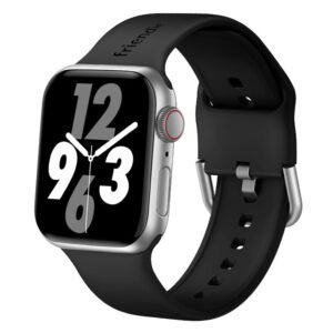 Silicone Band in Black with Silver Modern Buckle - The Byron Large - Compatible with Apple Watch Size 42mm to 45mm